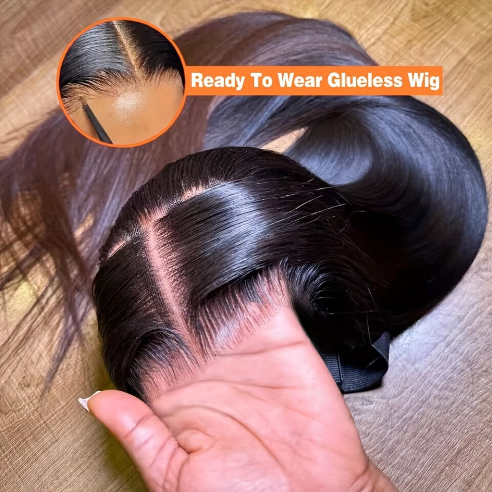 Put On and Go Glueless Human Hair Wig Bone Straight – Pre Cut 6x4.5 Transparent Lace 200% Density Pre Plucked, Ready to Wear in 3 Seconds, Natural Black & Natural Color, 10–34 Inch