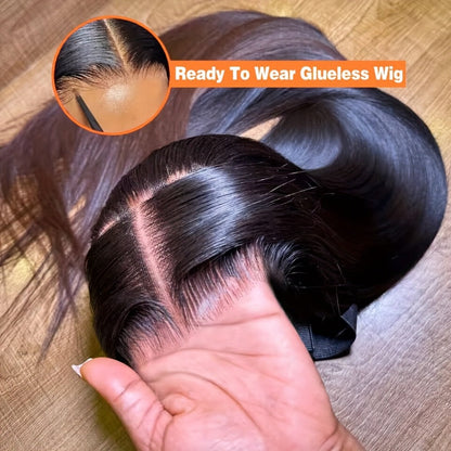 Put On and Go Glueless Human Hair Wig Bone Straight – Pre Cut 6x4.5 Transparent Lace 200% Density Pre Plucked, Ready to Wear in 3 Seconds, Natural Black & Natural Color, 10–34 Inch