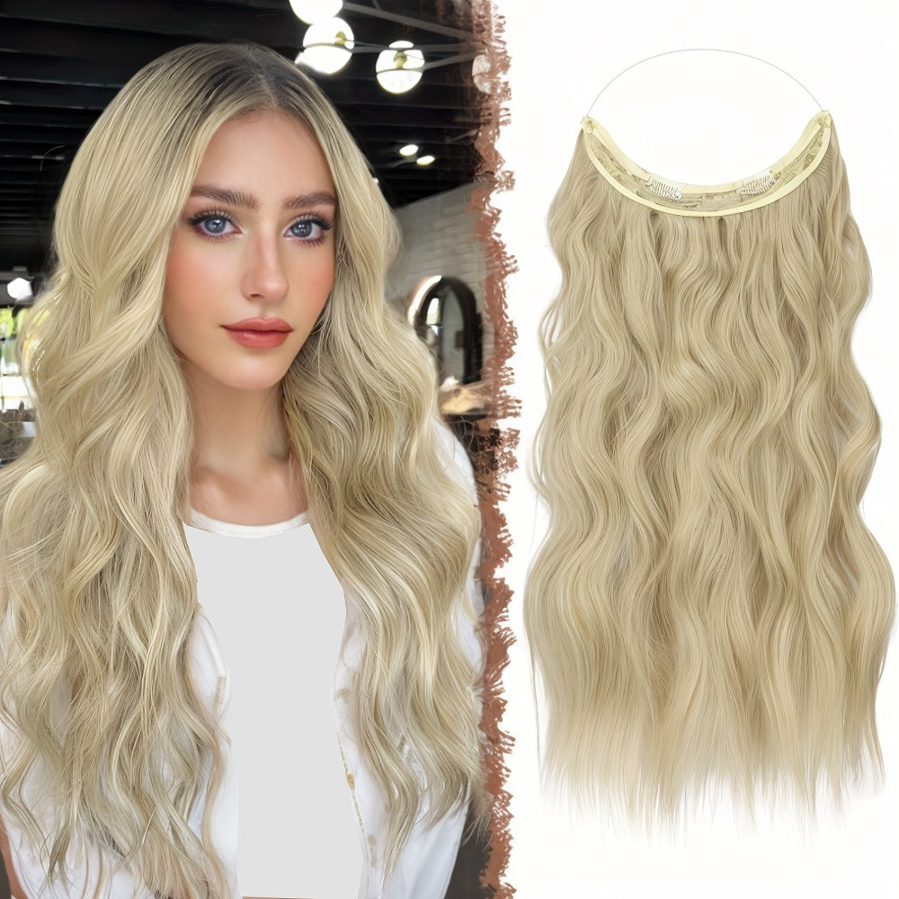 Hair Extensions Wavy 18-Inch Synthetic Halo Weft with Clear Wire, Two Clips and Ten Color Options