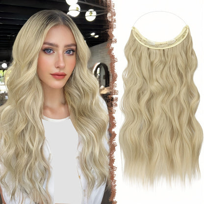 Hair Extensions Wavy 18-Inch Synthetic Halo Weft with Clear Wire, Two Clips and Ten Color Options