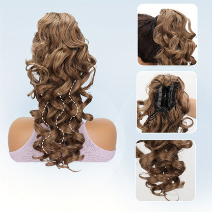 16-Inch Curly Claw Clip Ponytail Extension in Five Brown, Golden and Light Gray Color Options