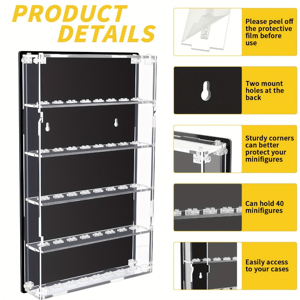 Five-Tier Wall-Mounted Clear Acrylic Figure Display Case with Built-In Stands and Mounting Hardware