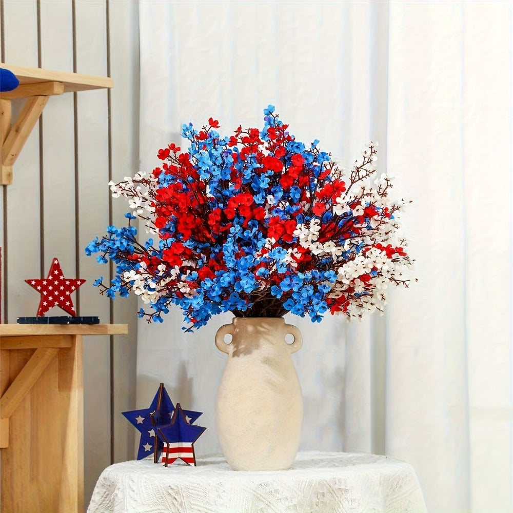 Artificial Flowers 15-Piece Red White and Blue Patriotic Set for Independence Day Table and Home Decor