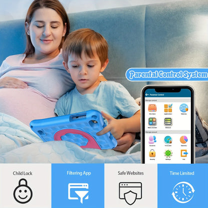 PRITOM Toddler Tablet 7 Inch Android 13, 4GB RAM 32GB ROM 1TB Expandable Storage, Dual-Band WiFi Quad-Core HD IPS Screen, Parental Control Educational Silicone Protective Case, Kids Tablet for Ages 3-10 – Blue Pink