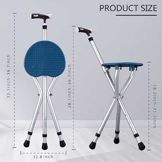 Folding Cane with Seat 440 lbs Capacity, LED Light Telescopic Walking Stick with Height Adjustment & Frosted Handle, Portable Foldable Cane Stool for Seniors Adults
