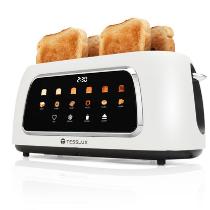 Four-Slice Long-Slot Toaster with Touchscreen, Six Browning Levels, Digital Timer and White or Black Finish