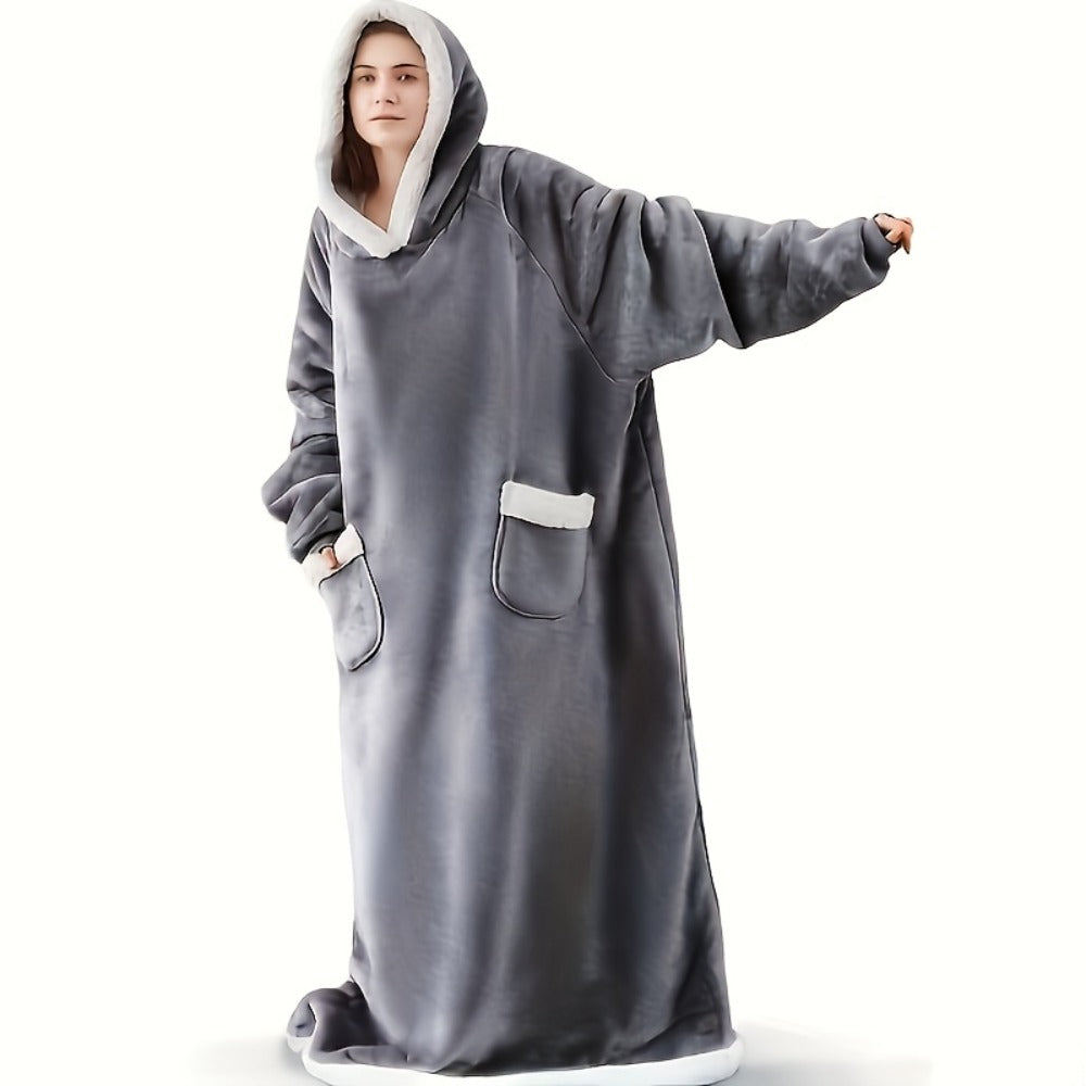 Wearable Blanket Hoodie – Oversized Flannel Sweatshirt Blanket with Pockets for Women & Men, 450-500gsm Thick Warm Winter Cozy