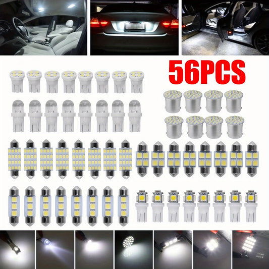 Car LED Interior Light Bulb Kit 56PCS 12V T10 Universal Fit | Map Dome Reading License Plate Luggage Compartment LED Replacement Bulbs Plug-and-Play Upgrade for Cars Trucks SUV