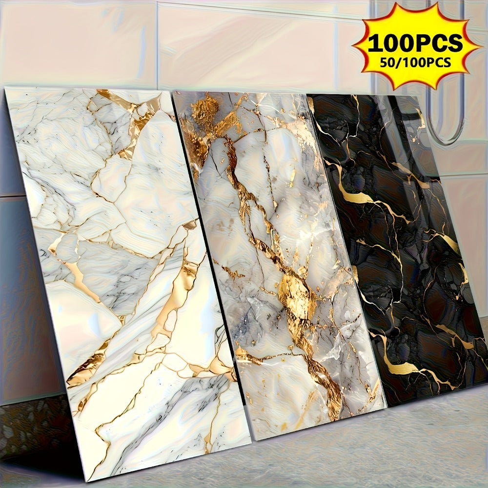 11.8 x 23.6-Inch Marble-Pattern Foam Wall Panels in 50- or 100-Piece Color and Count Options