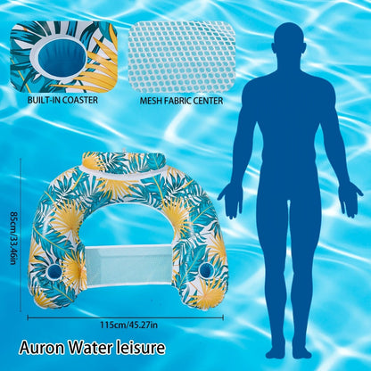 Pool Float Noodle Sling Chair Three-Pack with Mesh Center, Inflatable Side Bolsters and Cup Holder