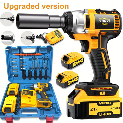 Impact Drill Set 21V Cordless with Drill Bit Accessories, Toolbox & Charger – Heavy Duty Wireless Impact Wrench Drill, 2AH / 4AH Battery Options, for Car Repair, Construction & Heavy-Duty DIY Projects