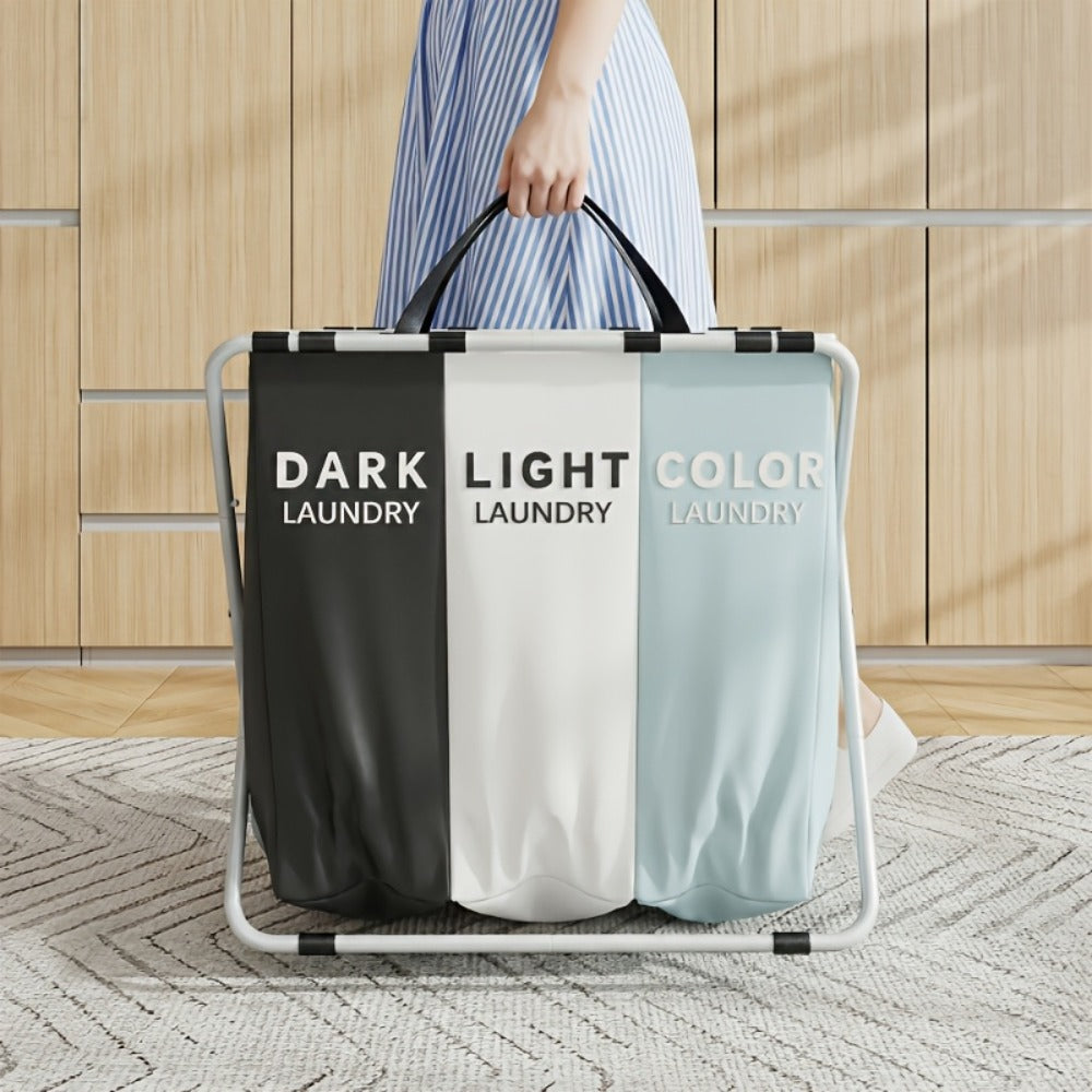 Fabric Laundry Sorter Hamper with Carry Handles in Two- or Three-Section Designs and 57 or 70cm Height Options