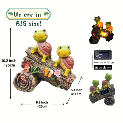 Solar Garden Turtle Statue with 4 LED Lights IP44 Waterproof Resin Frog Face Turtle Figurine Outdoor Decor for Patio Lawn Yard Holiday Festival