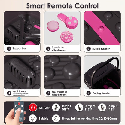 Collapsible Foot Spa Bath with Heat, Bubbles, Remote Temperature Control and Three Attachments