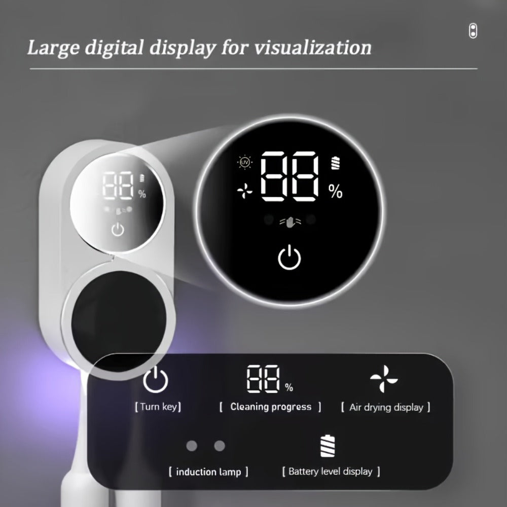Enclosed Two-Slot Wall-Mounted Toothbrush Holder with Sensor Door, Display and USB Charging Cable