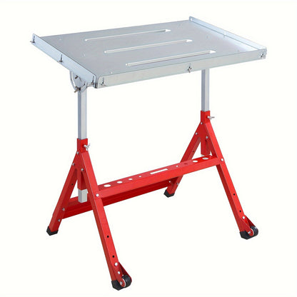 Steel Workbench with Wheels, Portable Welding Table Height-Adjustable 30"x20" Heavy Duty Steel Work Table for Garage Workshop Fabrication