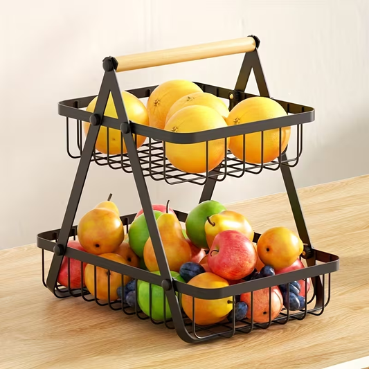 Fruit Basket Countertop 2-Tier Wire Organizer | Kitchen Storage Rack for Fruits Vegetables Bread