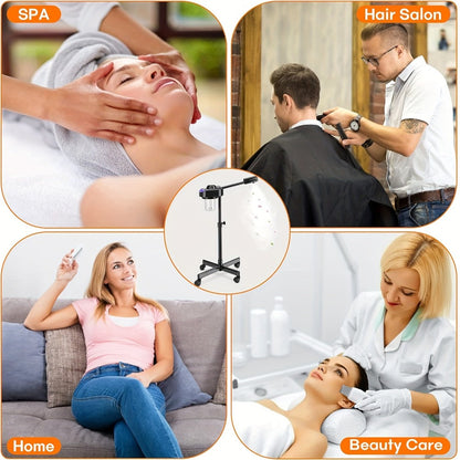 Rolling Facial Steamer with Black or White Head, Removable 250 ml Tank and Adjustable Stand Heights