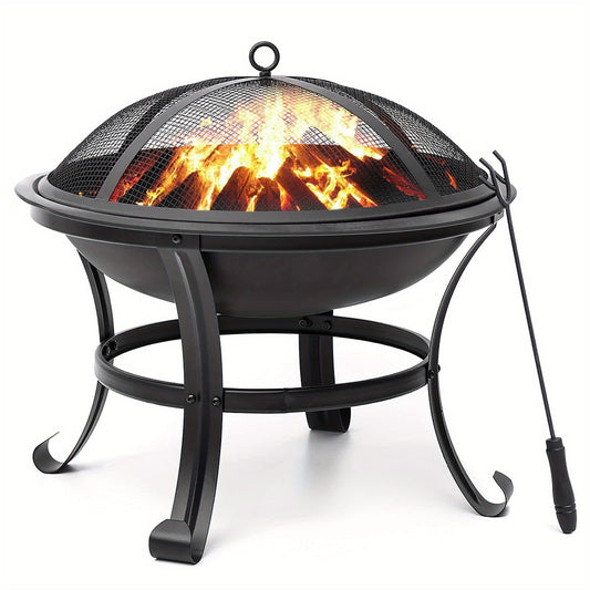Wood Burning Fire Pit 22 Inch Portable Rust-Proof Steel Bowl with Mesh Spark Screen Log Grate Fire Poker for BBQ Camping Backyard Porch Deck Easy Assembly