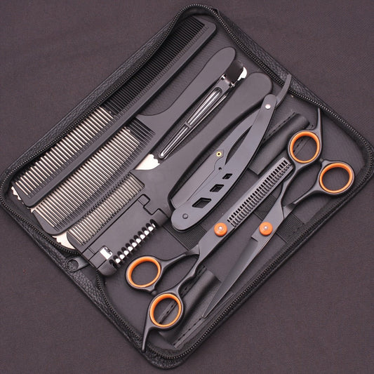 Hair Cutting Scissors Set - Japan Stainless Steel Barber Shears with Thinning Scissors & Razor Comb, Professional Salon Kit for Women Men Home Haircut, Purple Rainbow Blue