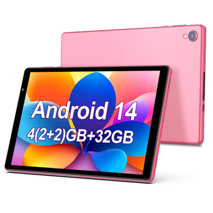 10 Inch Android 14 Tablet, 4GB RAM 32GB ROM 1TB Expandable Storage, WiFi 6 6000mAh Long Battery, 1280x800 IPS HD Touchscreen Dual Camera Quad-Core, Portable Tablet for Kids Adults Students Home School Travel – Pink Blue Purple
