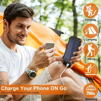Solar Power Bank 20000mAh 40000mAh Portable Charger with Dual USB LED Flashlight & Compass - Waterproof External Battery Pack for Camping Hiking Outdoor Emergency, Compatible with iPhone Android Samsung