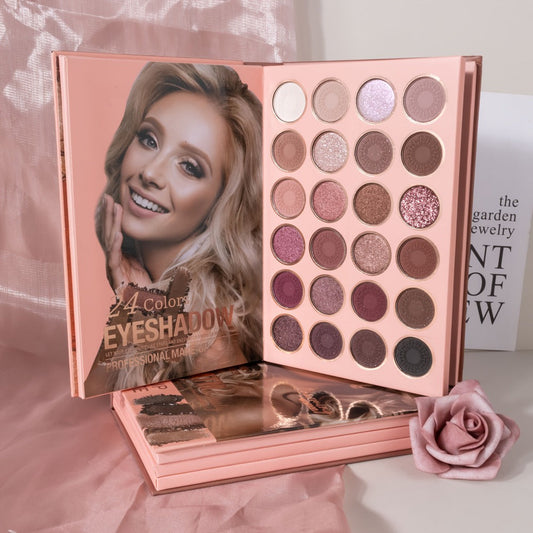 Eyeshadow Palette Book Style SHCOETY 4-in-11 Makeup Kit | 24-Color Eyeshadow + 6-Color Highlighter + 6-Color Blush + 7-Color Contour | Folding Magazine Design | All Skin Tones