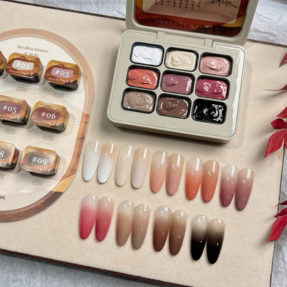 Gel Nail Polish 9-Color Mini Grid Sets for Ombre and Patting Art in 5 Curated Collection Options