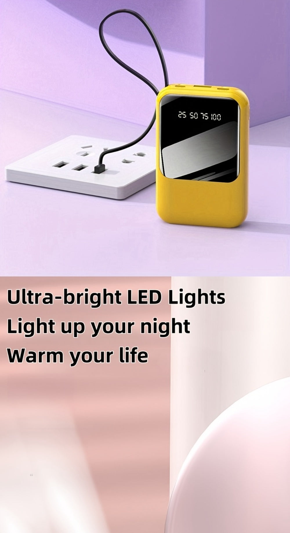 10000mAh Mini Power Bank 22.5W Super Fast Charging with 4 Built-In Cables – LED Display Cute Compact Portable Charger for iPhone Samsung Android Travel Outdoor Emergency Battery Pack