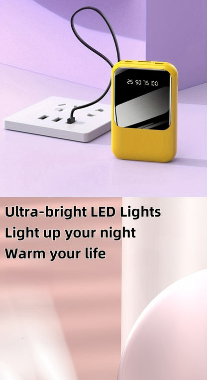 10000mAh Mini Power Bank 22.5W Super Fast Charging with 4 Built-In Cables – LED Display Cute Compact Portable Charger for iPhone Samsung Android Travel Outdoor Emergency Battery Pack