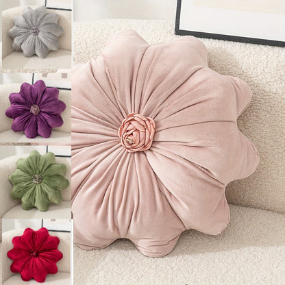 Round Flower Shaped Throw Pillow with Insert 16 Inch Soft Knit Decorative Cushion Machine Washable Zipper for Sofa Bed Car Home Decor 5 Colors
