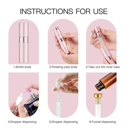 Five-Pack 8 ml Refillable Perfume Atomizers in Five Colors with Twist-Up Travel Sprayer Design