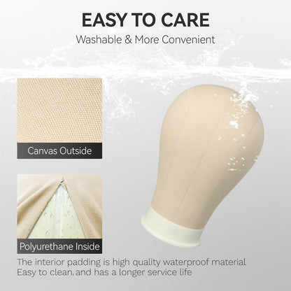 Canvas Mannequin Head Sets in 21, 22, 23 or 24 Inch Options with Table Clamp, Pins and Wig Caps