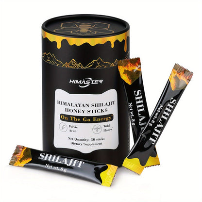 Herbal Supplement with HIMASTER Label, Himalayan Shilajit Honey Sticks, 30 Individually Wrapped 8g Sticks