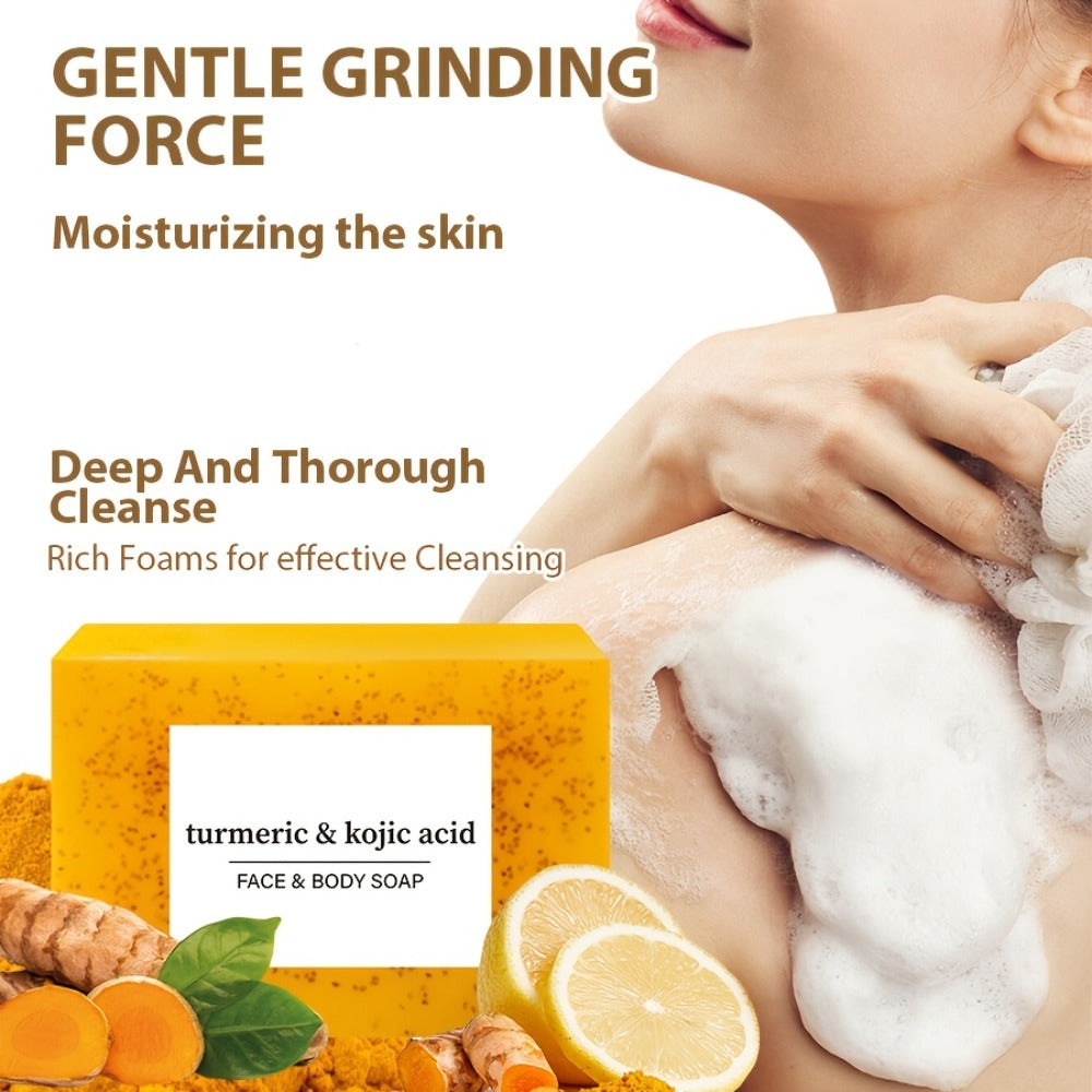 Handmade Turmeric Lemon Soap Bar Set Natural Exfoliating Face Body Cleansing Oil Control Alcohol Free with Lathering Screens 6 / 12pcs