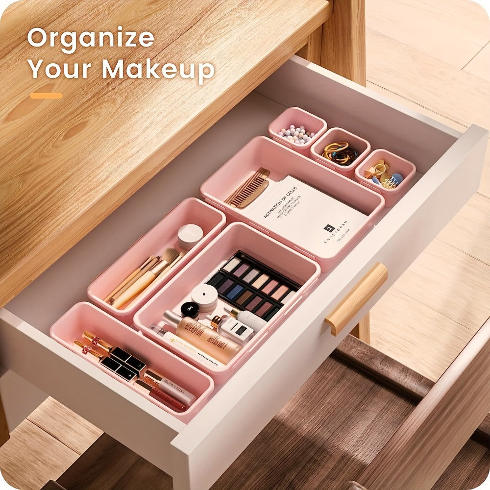 Twenty-Four-Piece Modular Drawer Organizer Tray Set in Black or Pink with Multiple Bin Sizes