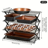 6-piece Set, 1 Four-layer Mesh Rack + 5-Piece Baking Set (two-color)