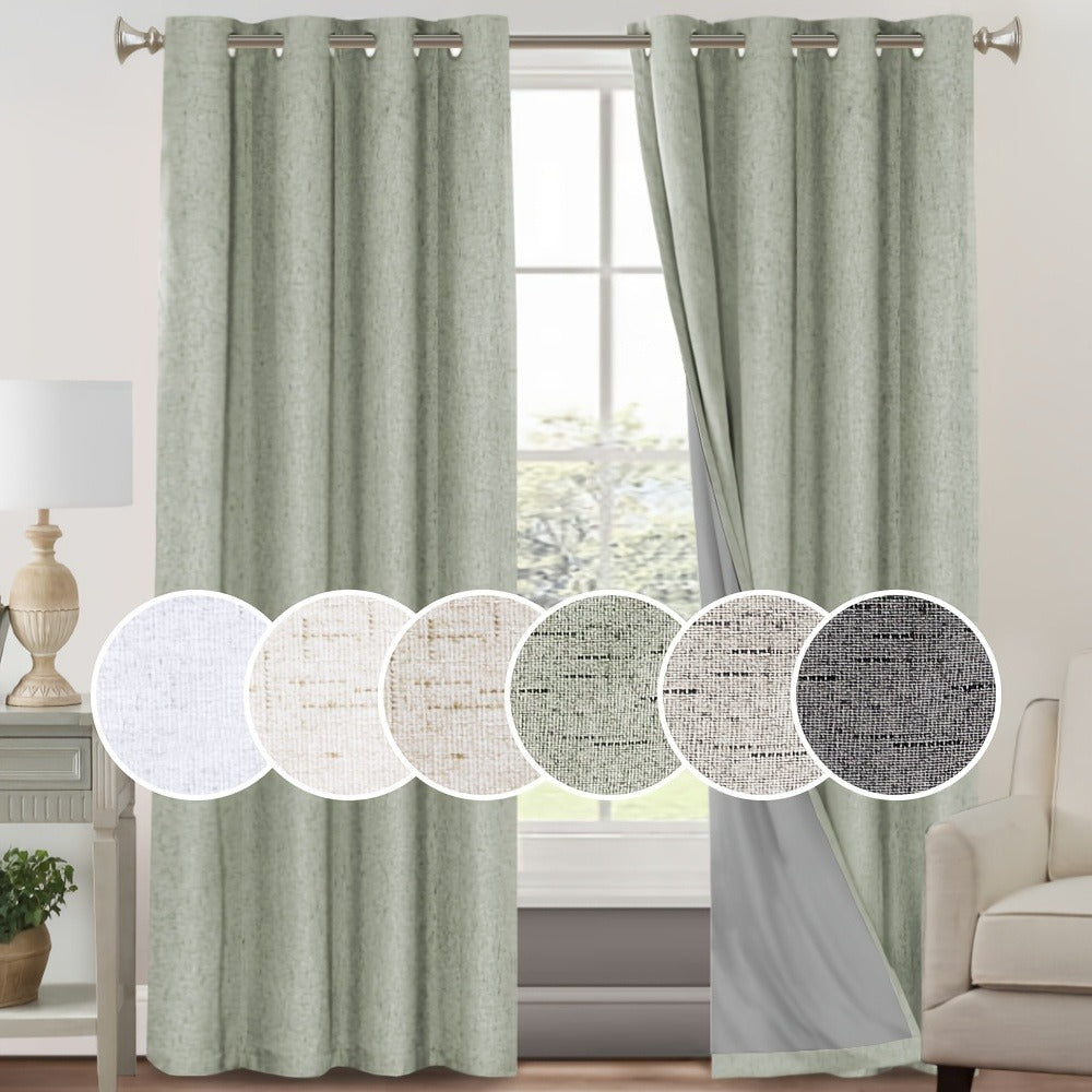 Two-Panel Linen-Textured Blackout Curtain Set in Six Colors with 52-Inch Width and Four Lengths