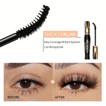 Waterproof Mascara Set 2Pcs Lengthening Volumizing Thick Curly Lashes Natural Extension Long-Lasting Smudge-Proof Crown Mascara for Women All-Day Wear