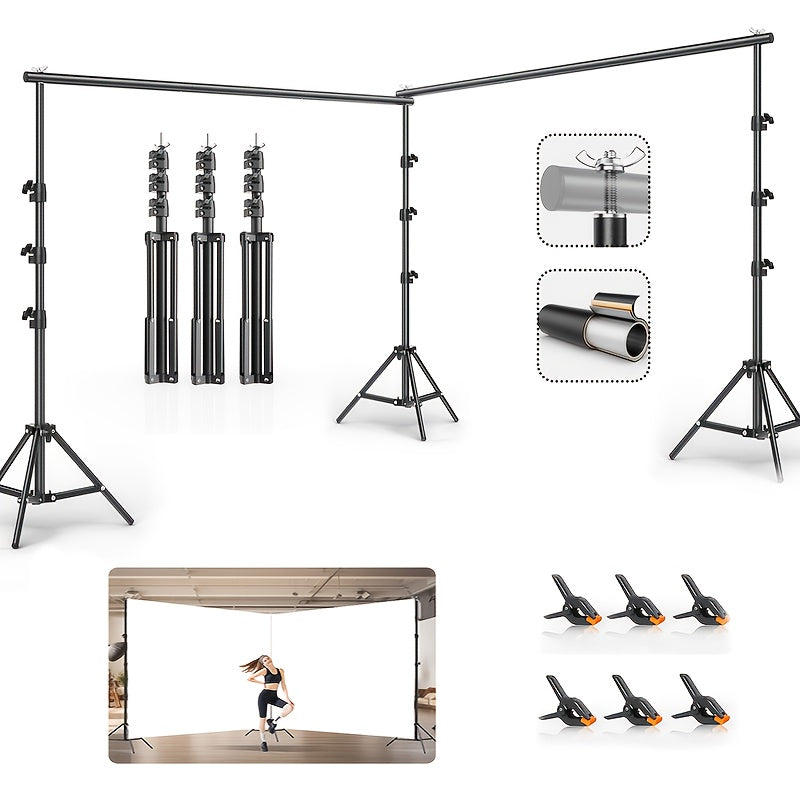 Backdrop Stand BEIYANG 20 x 10-Foot Three-Tripod Corner Kit with Twin Crossbars and Six Spring Clamps
