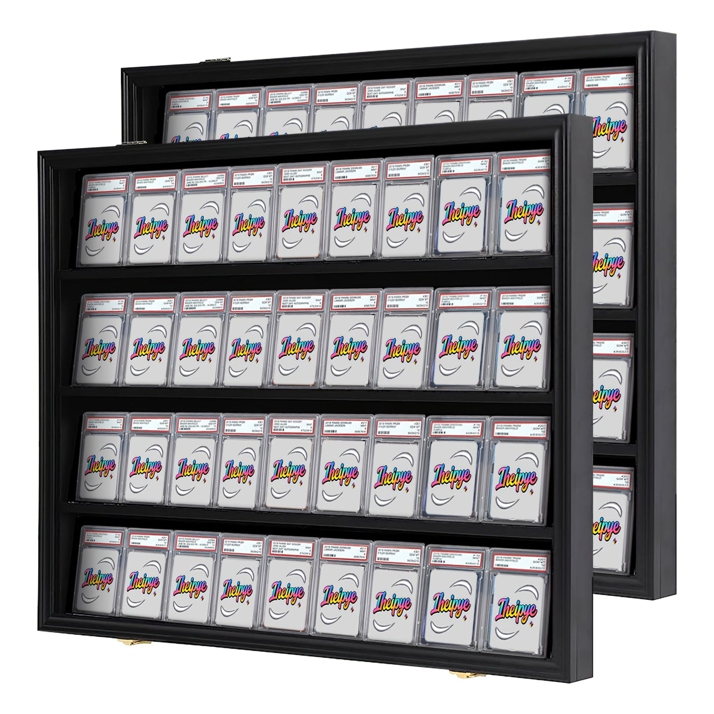 Black 36-Slot Wall Display Frame for Graded Sports Cards with Two Locks and One-, Two- or Three-Case Options