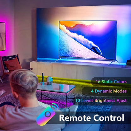 RGB LED Strip Lights USB Powered TV Backlight with Remote Control - 16 Color Changing Dimmable Cuttable for TV PC Bedroom Gaming Room Bookshelf Desk Party Home Ambiance Lighting 13FT 20FT