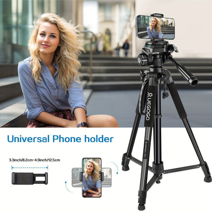 Camera Tripod 5ft Heavy Duty for DSLR & Mirrorless with Phone Holder & Storage Bag – Portable Professional Video Stand for Photography, Vlogging, Streaming, YouTube & Travel