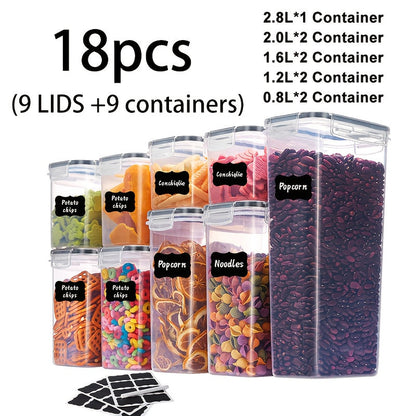 Airtight Food Storage Containers with Lids BPA Free Plastic Kitchen Pantry Organizer Set for Rice Cereal Pasta Flour Sugar Spaghetti - 6 14 18 30 48 60 84pcs Flip Top Seal Canister Set