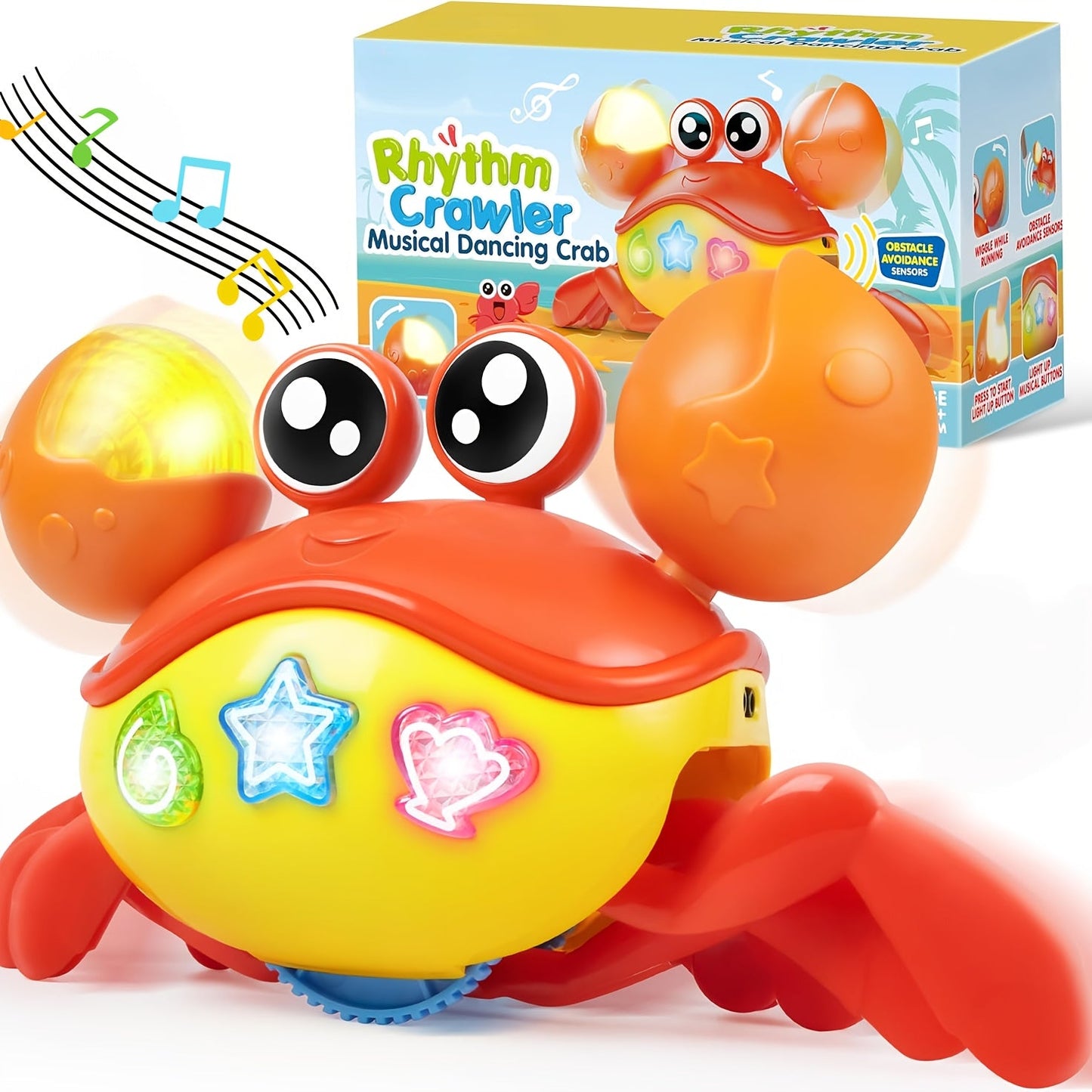 Crawling Crab Baby Toy with Lights, Music & Smart Obstacle Sensor – Interactive Tummy Time Toy for Infants, Dancing Walking Sensory Crawling Toy for Babies & Toddlers, Perfect Christmas & Baby Gift
