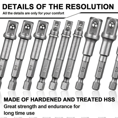 Impact Socket Adapter Set - 1/2" 3/8" 1/4" Square Drive Hex Bit Adapter for Drills & Impact Drivers, Extension Socket Converter for Automotive & DIY Repair, Silver