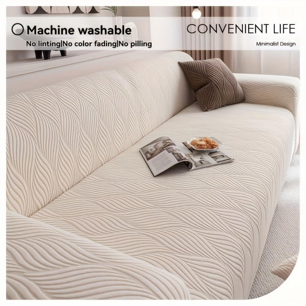 Sofa Cover Polar Fleece Modern Jacquard Elastic Slipcover with Anti-Slip Fit for 1 to 4-Seater Sofas
