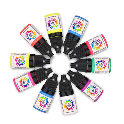 UV Fluorescent Tattoo Ink Set 8 Colors – Professional Long-Lasting Blacklight Tattoo Pigment for Body Art, Permanent Makeup & DIY Tattoo – Vibrant Neon Violet Glow Ink