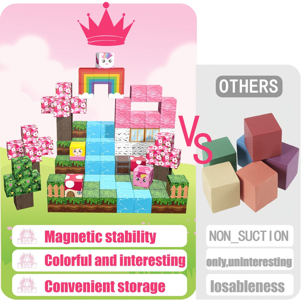 Magnetic Building Blocks Unicorn STEM Toy 48 or 110pcs – Magnetic Tiles for Toddlers Girls Ages 3+, Sensory Learning Toy, Birthday Gift, Multicolor Magnetic Cubes Set