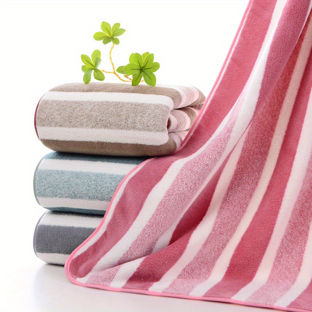 Bath Towels Set 1 or 4 Pack 346GSM Polyester Striped Towels 70 x 140cm in Four Colors for Home and Guest Use